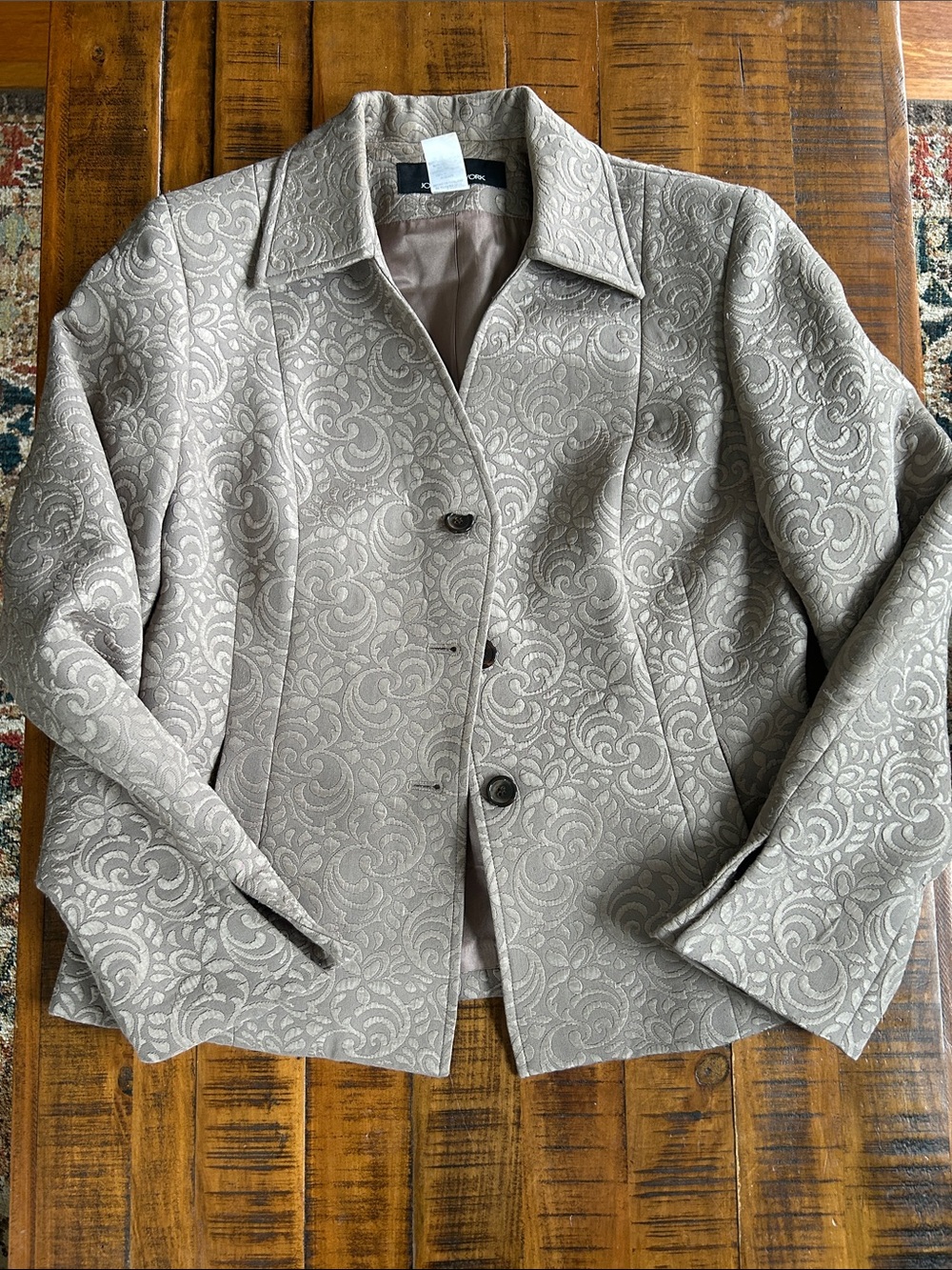 Jones New York Cream Embroidered Button Front Blazer